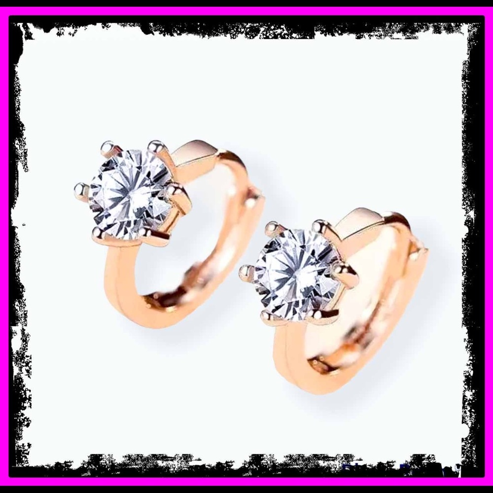 New 14k Gold Filled Geometric Circle Hoop Six-Claw White Sapphire Earrings - Picture 16 of 17